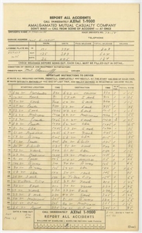 Wilt Chamberlain Vintage Signed New York City Cab Drivers Log Sheet